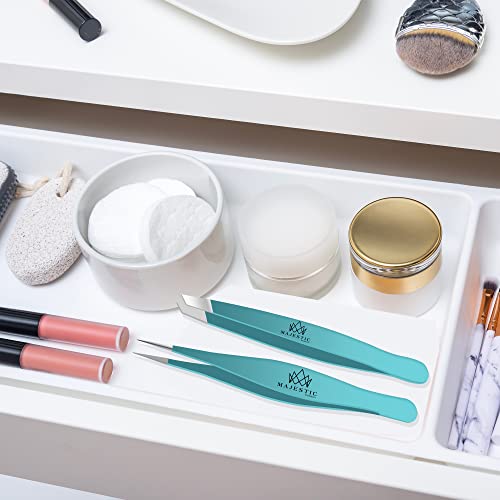 Majestic Bombay Precision Tweezers Set, Fine Point, Slant, Women and Men - color: Teel Blue
