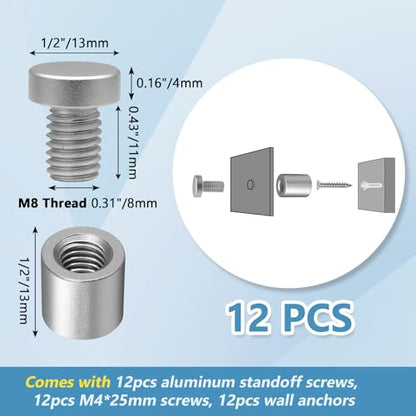 Luomorgo Aluminum Standoff Screws, 1/2" x 1/2", Silver, 12 Pcs - color: Silver, size: 1/2" x 1/2"