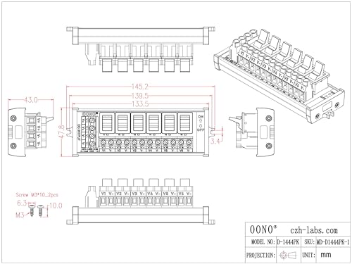 Screw Mount 6 Channel Paddle Switch DC Power Distribution Strip Module - style: Paddle Switch, Screw Mount