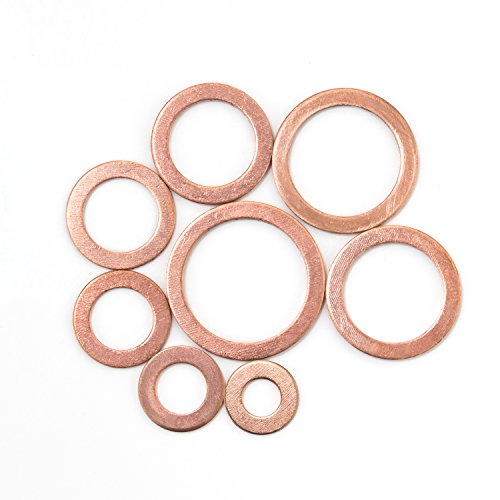 150PCS 8 Sizes Copper Metric Sealing Washers Flat Washers Assortment Kit