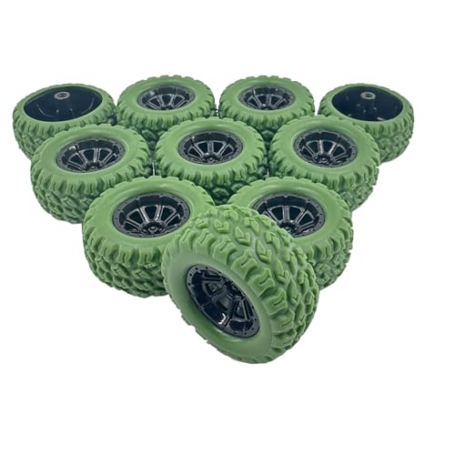 10PCS Toy Car Wheel RC Car Rubber Tire Wheel with 5PCS Shaft Round Rod Axles for RC Car Truck Robot DIY Model Toy Wheel Parts (2x36mm Green) - style: 2x36mm Green