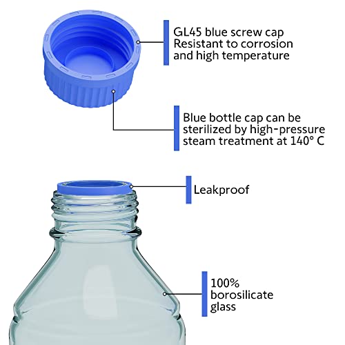 1000ml Storage Glass Bottles – 2pcs Round Media Storage Bottle – Borosilicate Glass Bottles – Safe Probe Storage Glass Storage Bottles with GL45 Blue Screw Cap (1000ml - 2pcs) - size: 1000 ml - 2 count