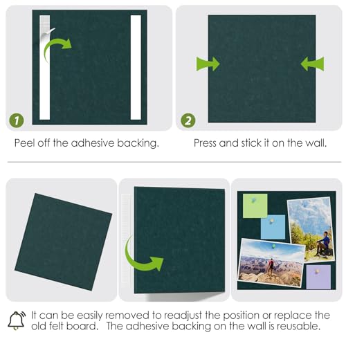 MaxGear Felt Bulletin Board 36" x 24", Dark Green Felt Wall Tiles Push Pins - color: Dark Green, size: 36" x 24"