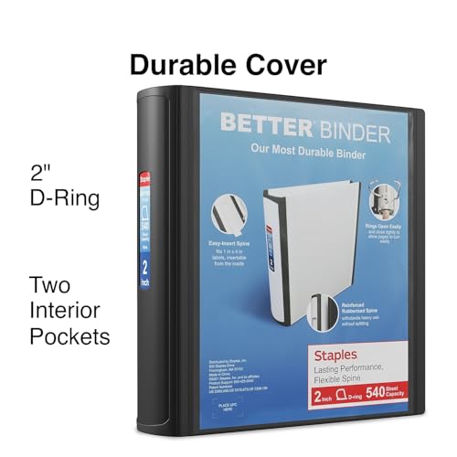 Staples Heavy-Duty 2-Inch D-Ring Binder, Black, Large Capacity - color: Black, size: 2-Inch
