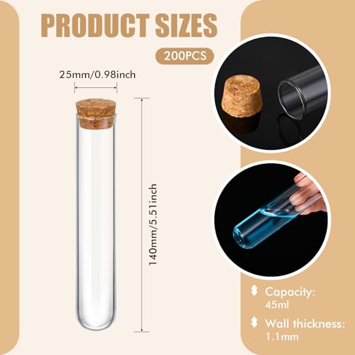 Thyle Glass Test Tubes Bulk with Cork Clear Stoppers, 25x140mm/45ml, 100 Pcs - size: 25x140mm/45ml