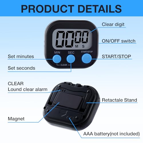 Leumoi 24 Pack Multi-Function Digital Timers with Magnetic Back, Large LCD Display, Loud Alarm, Count up & Countdown, Memory Function for Cooking, Classroom, Study, Exercise & Work(Black and Blue) - color: Black and Blue