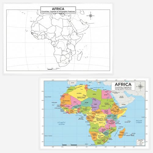 Africa Map 11x17 Laminated Dry Erase Geography Chart | Double-Sided with Color Front & Blank Outline Back | Reusable Classroom & Homeschool Tool - color: Africa