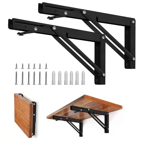 Storystore Folding Shelf Brackets, 8 Inch 2 Pcs Black Stainless Steel - size: 8 Inch