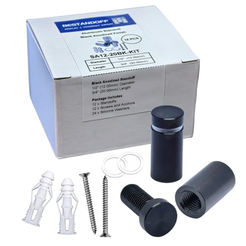 Aluminum Wall Mount Standoffs Screws, Black, 1/2" x 3/4", Pack of 12 - color: Black, size: 1/2" x 3/4"