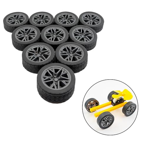 10PCS Toy Wheel Model Car Wheel with 5PCS Round Rod Shaft Axles for DIY Model Toy RC Car Truck Robot Building Project (2x36mm) - style: 2x36mm