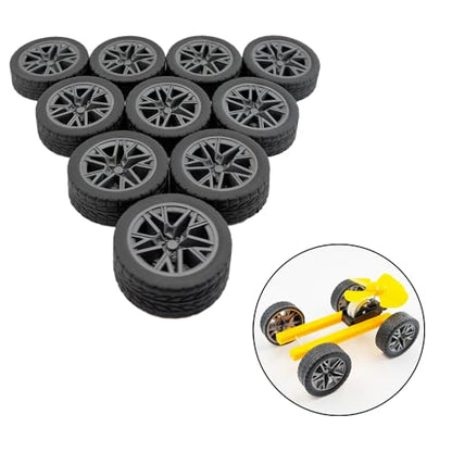 10PCS Toy Wheel Model Car Wheel with 5PCS Round Rod Shaft Axles for DIY Model Toy RC Car Truck Robot Building Project (2x36mm) - style: 2x36mm