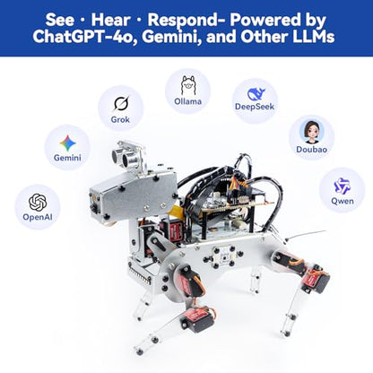 SunFounder AI Robot Kit with Raspberry Pi Zero 2 W+32G TF Card, ChatGPT-4o Enabled with Voice Command & Video Recognition, App Control, FPV, 12 Servos, Gyroscope, Camera, Mic - color: PiDog + Zero 2 W + 32G TF Card