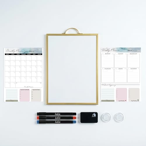 Magnetic Dry Erase Board 12x16 with Handle - style: Gold Handle + Planner