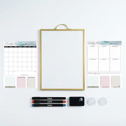 Magnetic Dry Erase Board 12x16 with Handle - style: Gold Handle + Planner