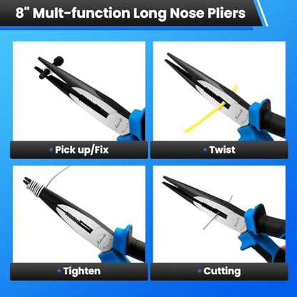 Needle Nose Pliers, mshandto 8" Long Nose Pliers for Wire Bending, High Carbon Steel Needle Nose Plier, Serrated Jaw Pliers for Jewelry Making, Electronics Repair, Object Grasping, Craft Making - size: 8"-1Pack-TPR