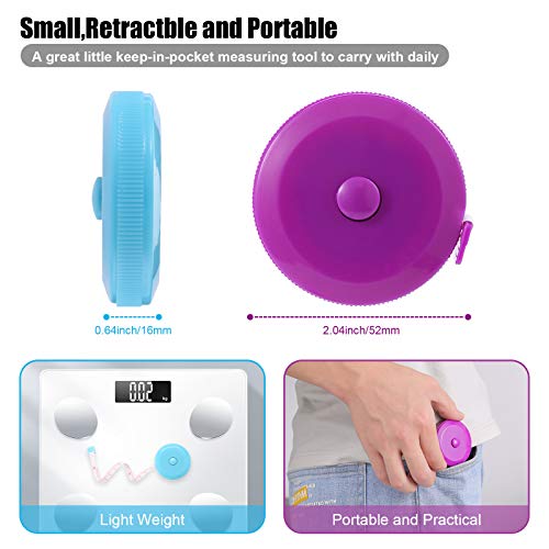 Measuring Tape Retractable, 60 Inch Soft Fabric Tape Measure for Body, Push Button Sewing Measurement Tape for Cloth Waist(3 Pack/Blue Purple Sky Blue) - color: Blue, Purple, Sky Blue