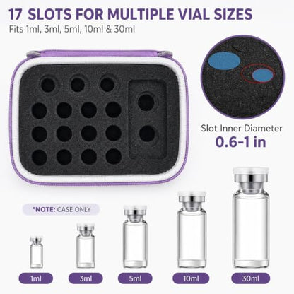 17 Slots Peptide Insulin Vial Hard EVA Travel Case Fits 1ml-30ml Vials - color: Purple