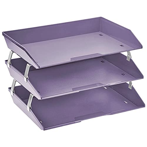 Acrimet Facility 3 Tier Letter Tray, Side Load, Letter Size/A4, Desktop File Organizer, Plastic (Solid Purple Color) - color: Solid Purple Color
