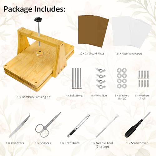 MeRGBWLife Large Bamboo Flower Press Kit – 6 Layers, 11"x7" Even Pressure Plant Press for Adults, DIY Flower & Leaf Preservation for Arts, Crafts, and Dried Plant Projects - size: 11"x7"