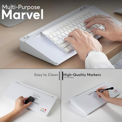 HURUC Desk Buddy Glass Desktop Whiteboard – Desk Board Buddy Hidden Storage - color: White