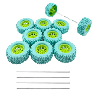 10PCS Toy Wheel Model Car Rubber Tire Wheel with 5PCS Shaft Round Rod Axles for RC Car Truck Robot DIY Model Building Parts (2.5x48mm Blue) - style: 2.5x48mm Blue