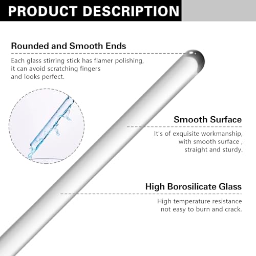 Glass Stirring Rod 12 Inch Length Stir Stick with Both Ends Round 24 pcs/pk