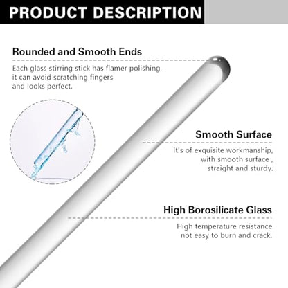 Glass Stirring Rod 12 Inch Length Stir Stick with Both Ends Round 24 pcs/pk