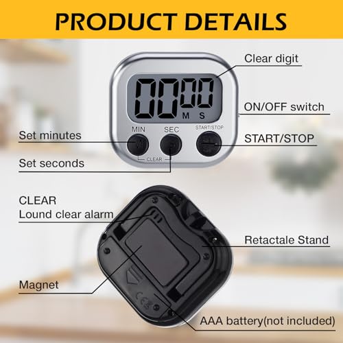 Leumoi 24 Pack Multi-Function Digital Timers with Magnetic Back, Large LCD Display, Loud Alarm, Count up & Countdown, Memory Function for Cooking, Classroom, Study, Exercise & Work(Sliver and Black) - color: Sliver and Black