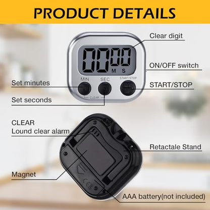 Leumoi 24 Pack Multi-Function Digital Timers with Magnetic Back, Large LCD Display, Loud Alarm, Count up & Countdown, Memory Function for Cooking, Classroom, Study, Exercise & Work(Sliver and Black) - color: Sliver and Black