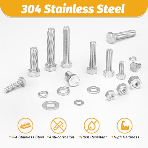 KADRICK 744PCS Stainless Steel Hex Bolt Kit,Size SAE 1/4-20 5/16-18 3/8-16 - size: 744Pcs SAE HEX Stainless