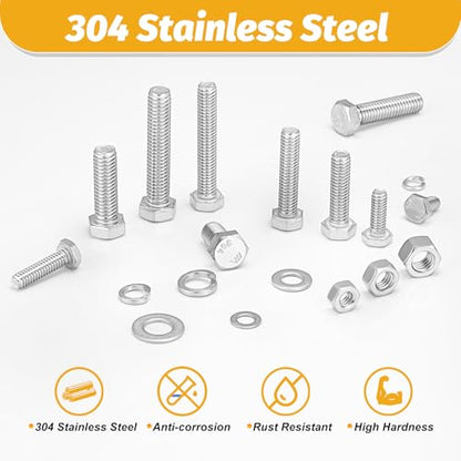 KADRICK 744PCS Stainless Steel Hex Bolt Kit,Size SAE 1/4-20 5/16-18 3/8-16 - size: 744Pcs SAE HEX Stainless