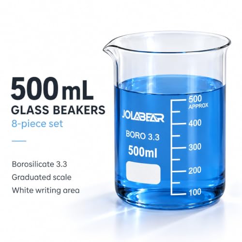 JOLABEAR 8-Pack 500 mL 3.3 Borosilicate Glass Lab Beakers, Griffin Low Form - size: 500ml 8pcs