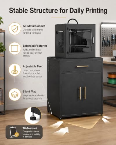 3D Printer Cabinet, Big Sturdy 3D Printer Stand Table with Filament Storage (DK-Black) - color: DK-Black