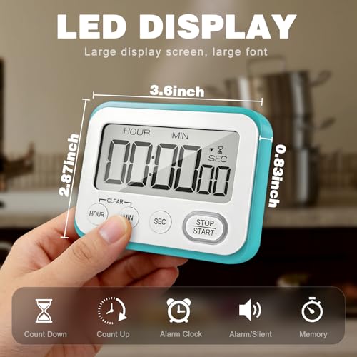 Digital Kitchen Timer Magnetic Loud Alarm, Large LCD Screen Silent/Beeping Multi-Function for Teachers Classroom Kids, Sky Blue - color: Sky Blue
