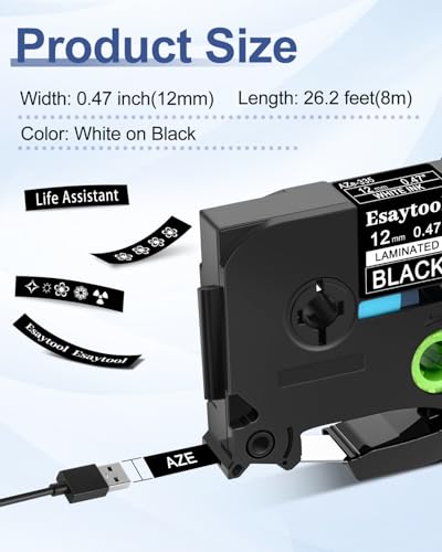 2 Pack Compatible with P-Touch TZe-335 AZE-335 TZ-335 White on Black 12mm 0.47'' Laminated Label Tape Replacement for Ptouch PT-H100 PT-D200 D210 D400 PT-P700 PT-1000 PT-2030 Label Maker - color: White on Black, size: 12mm