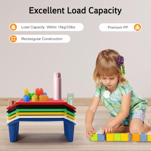 6PCS Kids Lap Desks with Side Storage, Stackable Plastic Lap Trays - color: Red+green+yellow+blue+black+white