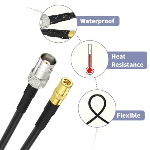 Superbat BNC Female to SMB Male 50 Ohm RG174 Coaxial Cable 1ft (2Pcs)