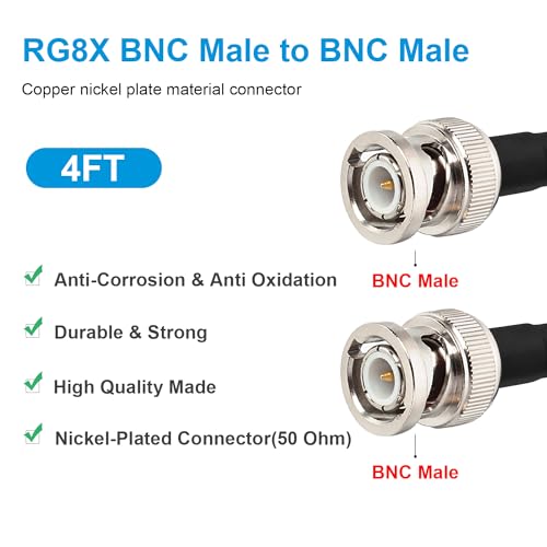 MOOKEERF RG8X BNC Male to BNC Male Coaxial Cable 4FT 50 ohm Ultra Low Loss for Antenna, RF Radio, Modem, Oscilloscope, Spectrum, Analyzer, Signal Generator - size: 4FT