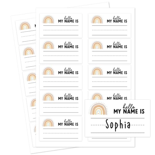 Andaz Press Desk Name Tags for Classroom, 20 Pack Waterproof Vinyl Student Name Labels 3.5 x 2 in, Write-On Cubby & Bin Labels, Boho Rainbow Arch Back to School Name Plates - color: Boho Rainbow Arch
