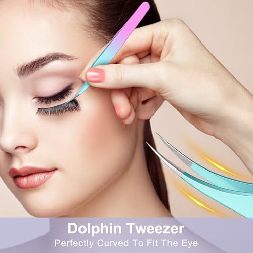 MORGLES 5 PCS Lash Tweezers Set for Eyelash Clusters - color: Green