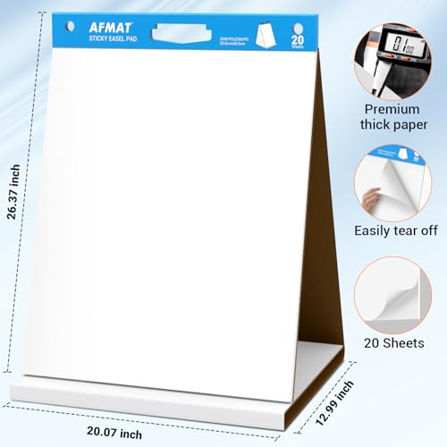 AFMAT Tabletop Sticky Easel Pad & Dry Erase Board 2 in 1, 20 x 23 in Portable Easel Stands for Teachers, Super Sticky & Bleed-Resistant, Ideal for Meetings/Training/Presentation, 20 Sheets/Pad, 8 Pads