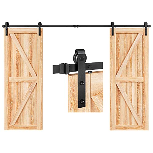 EaseLife 12 FT Double Door Sliding Barn Door Hardware Track Kit,Basic J Pulley,Heavy Duty,Slide Smoothly Quietly,Easy Install (12FT Track Kit for Double 36" Wide Door) - size: 12 Feet