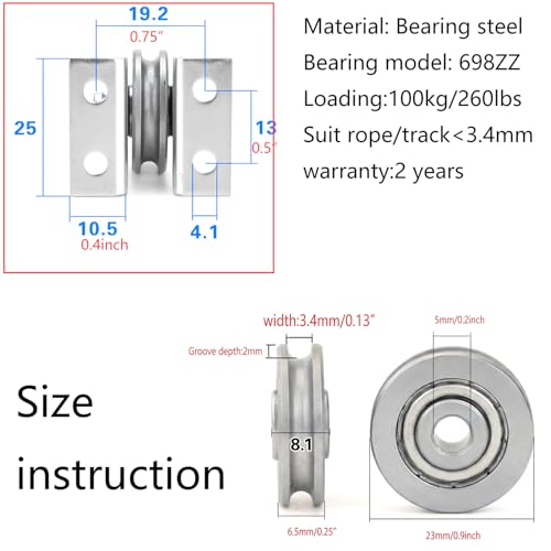 1/8" Cord Small Wire Rope Pulley Block Bearing, 23mm/1inch Wheel Bearings Wire Rope Guide Wheel for Lifting with Bracket, Load 260Lbs (L Bracket) - size: L Bracket