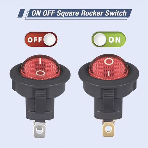 VEXUNGA Round Rocker Switch 12V 20A Red Light Iluminated Small Rocker Switch On Off 3 Pin Circle Square Toggles Switches for RV Car Truck Boat (Pack of 5pcs) - style: 5Pcs 3 Pin ON/OFF - Red