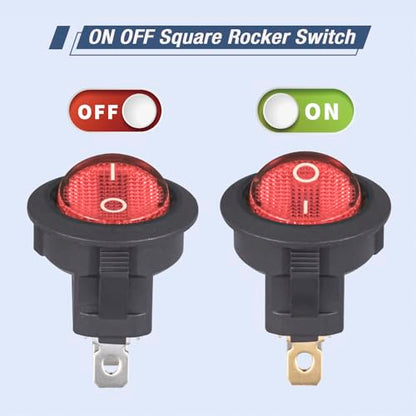 VEXUNGA Round Rocker Switch 12V 20A Red Light Iluminated Small Rocker Switch On Off 3 Pin Circle Square Toggles Switches for RV Car Truck Boat (Pack of 5pcs) - style: 5Pcs 3 Pin ON/OFF - Red