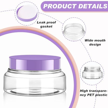 24 Pack Plastic Cosmetic Jars with Lids Label, 5 oz, Clear, Purple - color: Clear, Purple, size: 5 oz