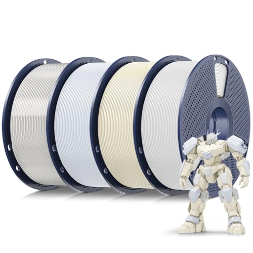 SUNLU PLA 3D Printer Filament, Multicolor, 4-Pack, 4KG Total - color: White+bone White+ceramic White+transparent, size: 4 kg