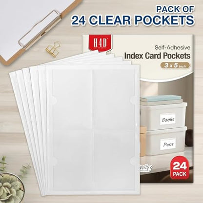 H4D 24 Pack labels for Storage Bins, 3" x 5" Plastic Clear Adhesive Pockets - size: 3" x 5", style: 24 Pack
