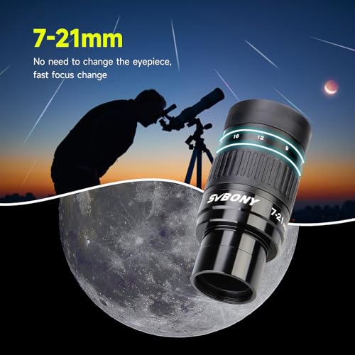SVBONY SV135 Zoom Eyepiece, Zoom 7 to 21mm 1.25 Inch Telescope Eyepiece, Telescope Accessories for Astronomic Visual Observation (40-57°) - size: 40-57°