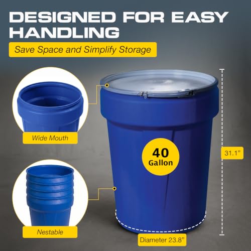 Eagle Plastic Drum, 40 Gallon Drum, DOT Compliant, Made in USA, Blue - color: Blue, size: 40 Gallon, style: Metal Lever-Lock